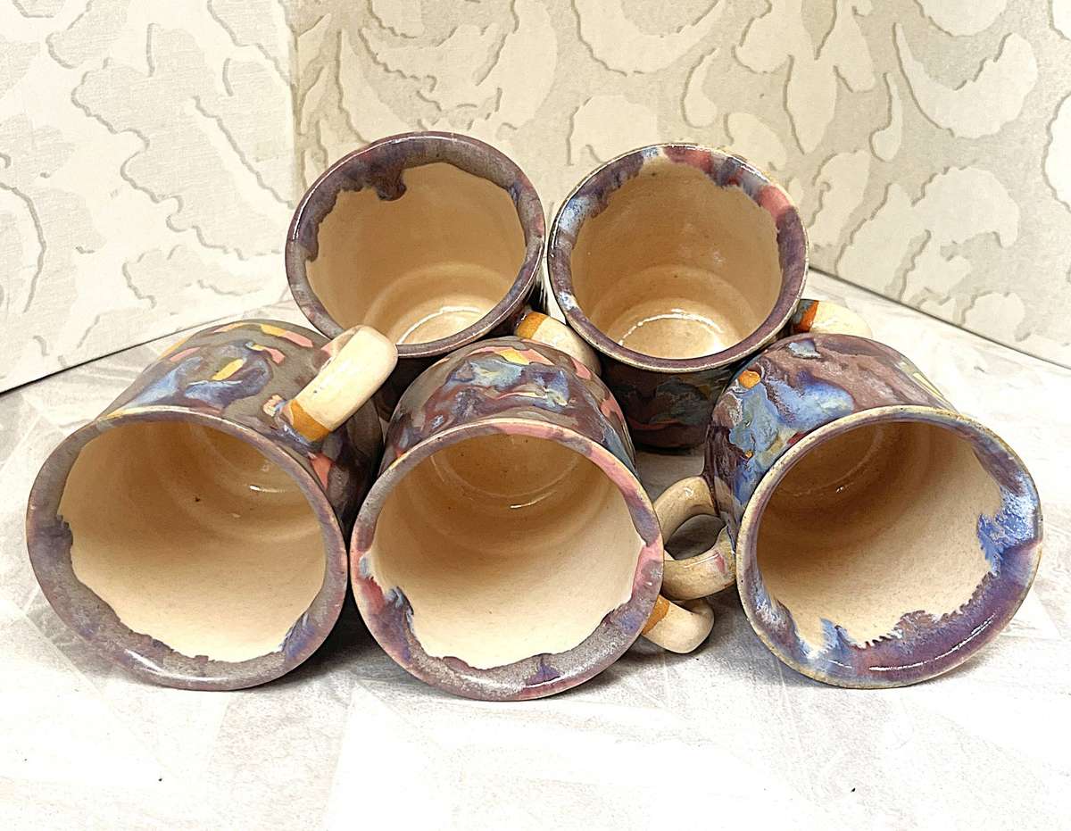 Vintage Hand-Thrown Expressionist Studio Pottery Mugs, Artisan Stoneware Collection