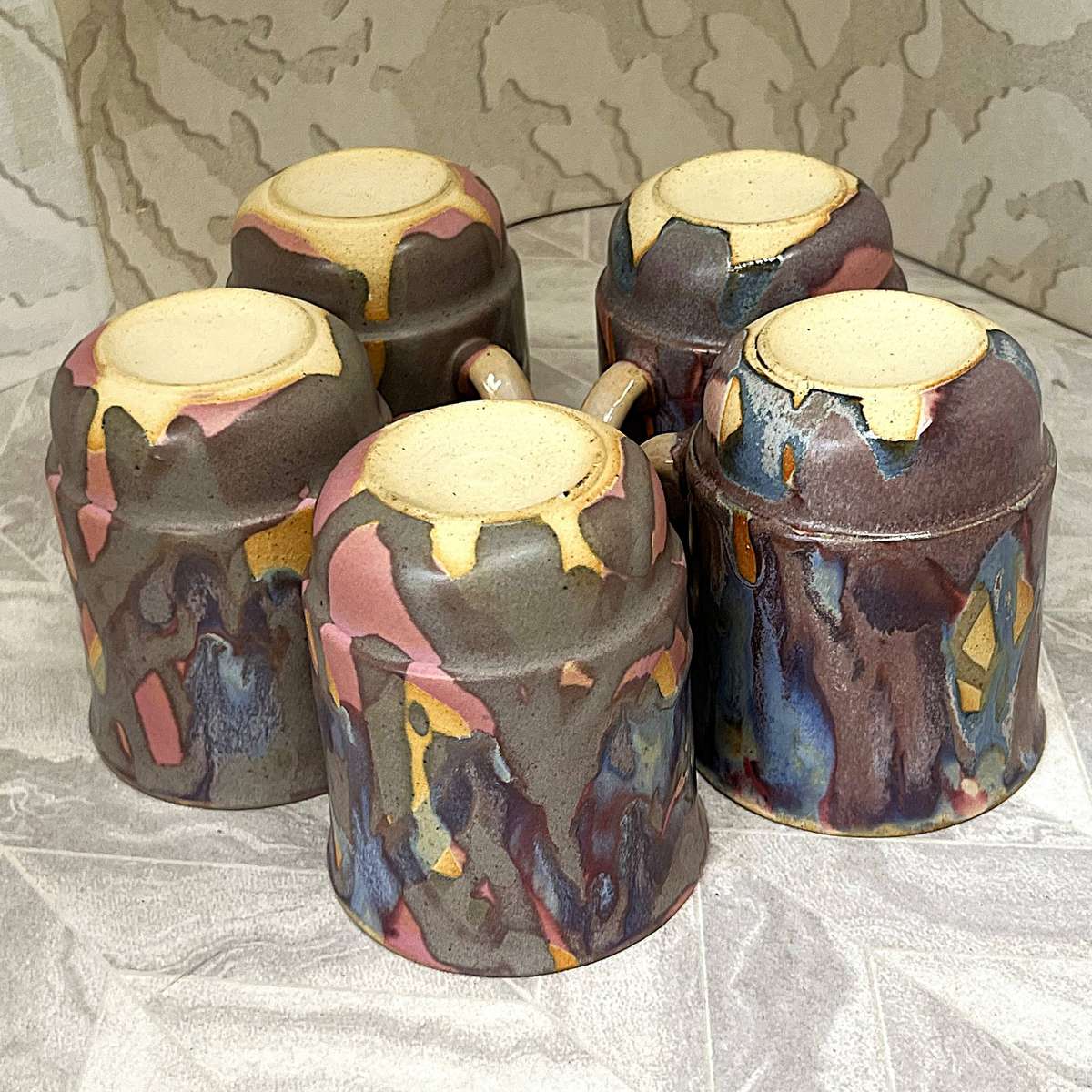 Vintage Hand-Thrown Expressionist Studio Pottery Mugs, Artisan Stoneware Collection