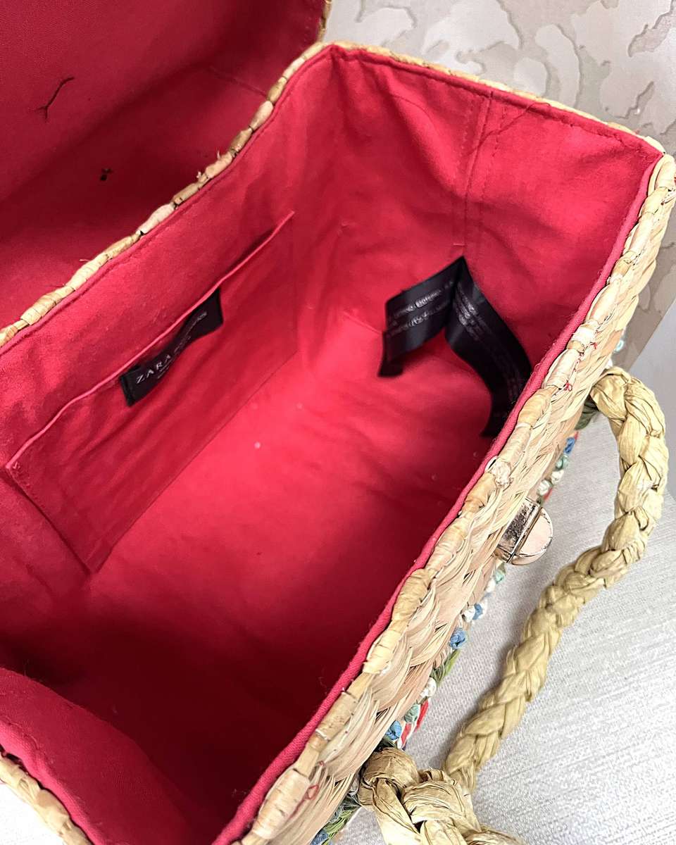 Authentic ZARA Accessories Woven Straw Basket Box Handbag