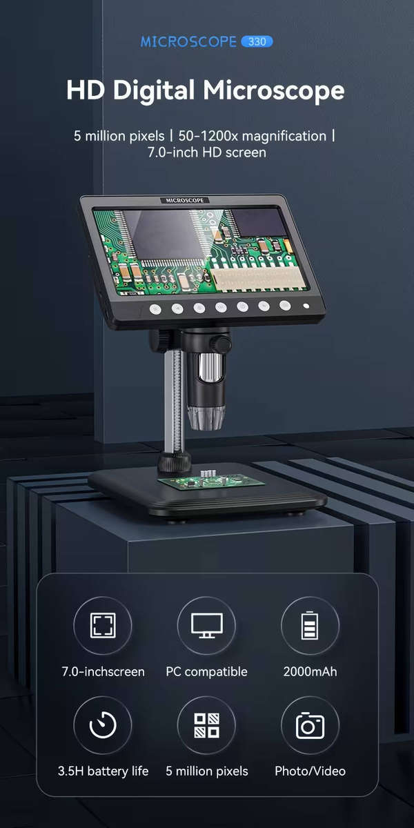 5MP 7-Inch Digital Microscope ideal for Soldering And PCB Repairs in Electronics