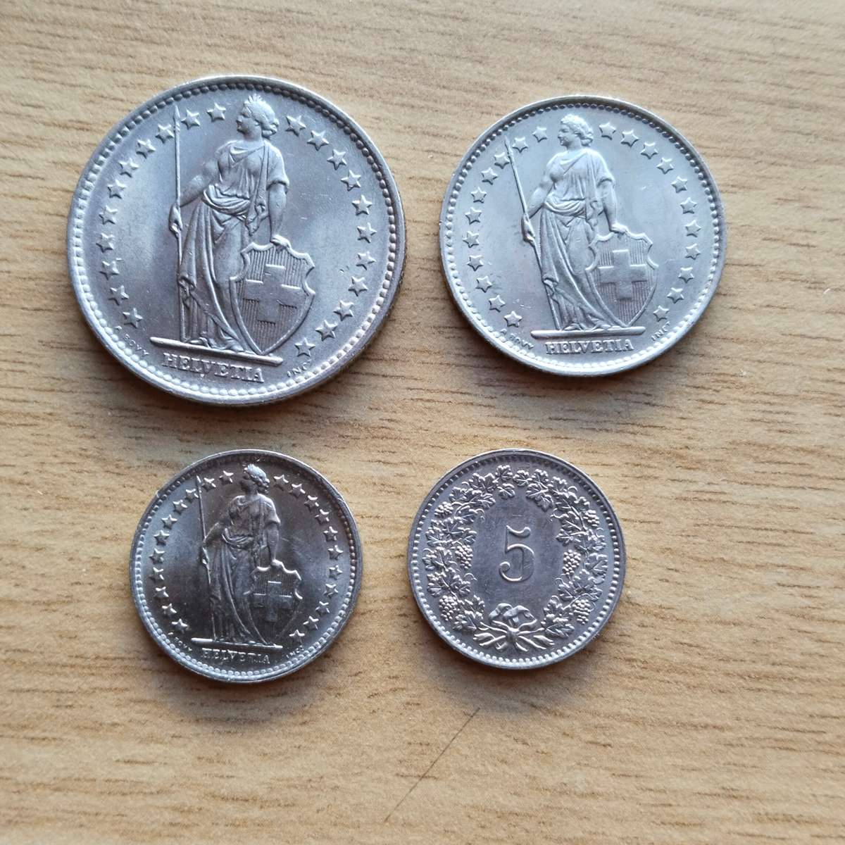 Switzerland Helvetica collection of 4 old coins. Good condition.