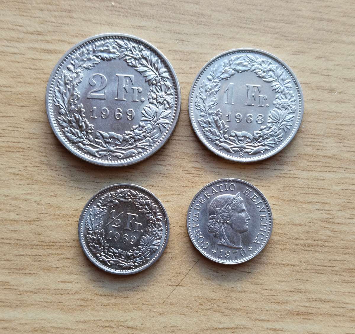 Switzerland Helvetica collection of 4 old coins. Good condition.