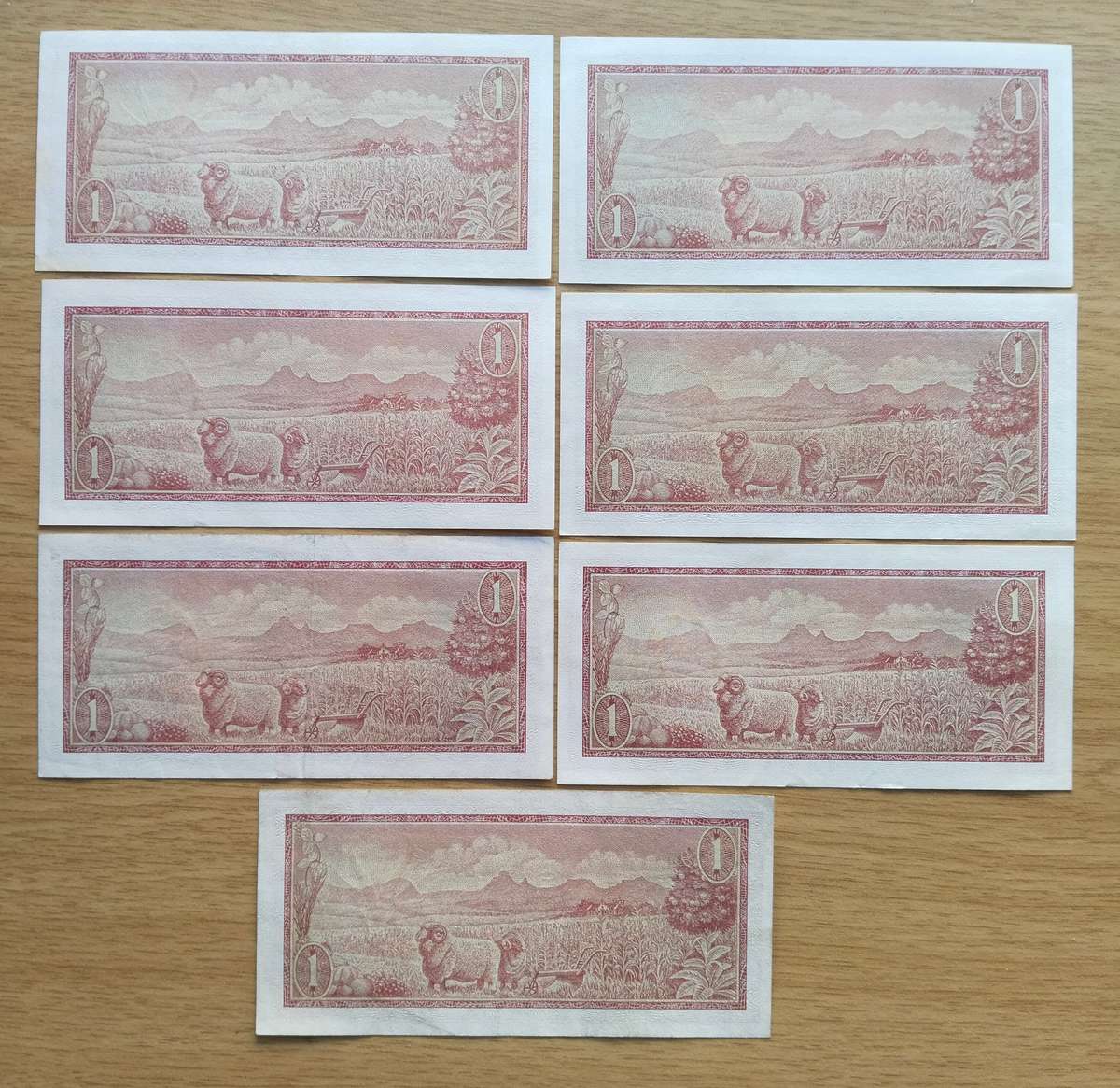 Collection of 7 good condition de Jongh R1 Bank Notes. One bid Takes all.