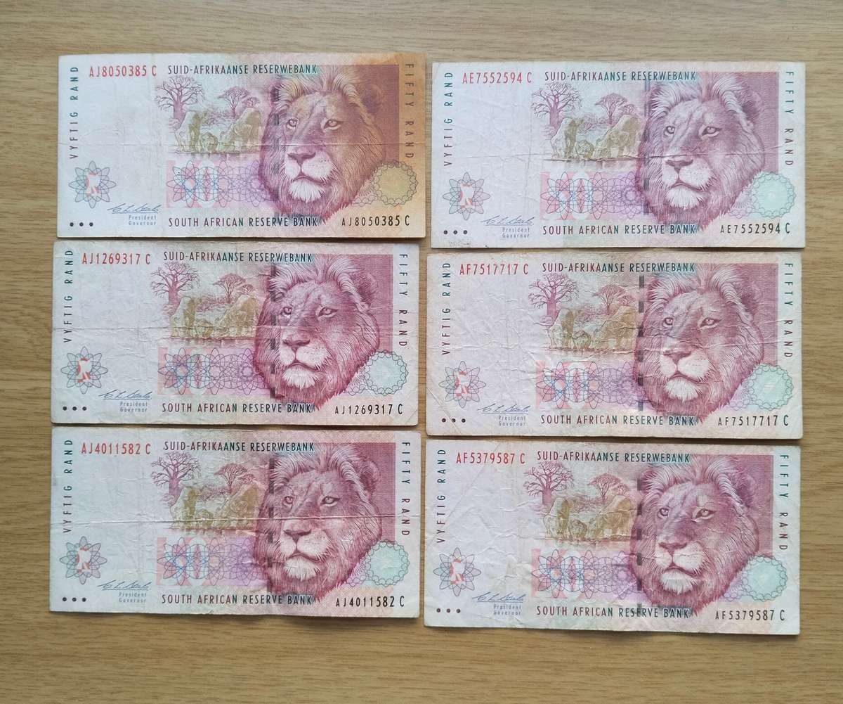 Red Water CL Stals R50 Bank Notes X 6. One bid Takes all.