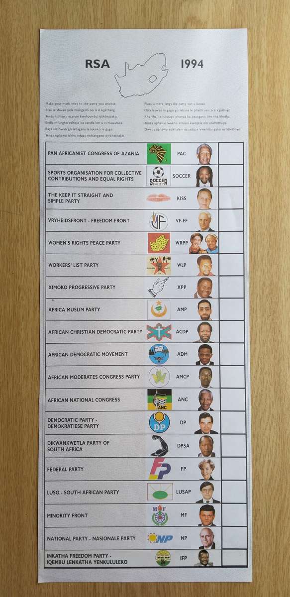 South Africa original 1994 ballot paper. Nice!!