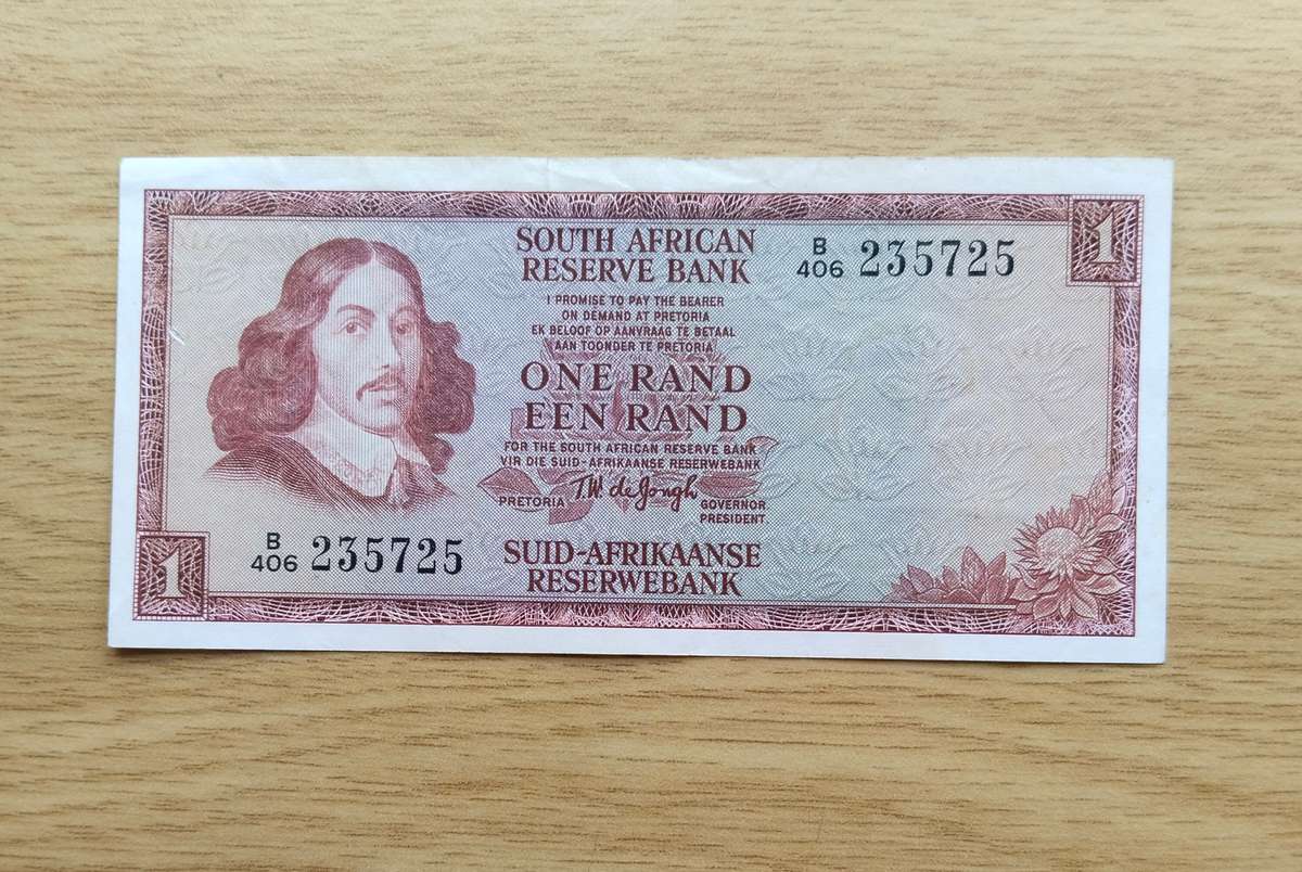 South Africa de Jong old R1 bank note. Good condition.
