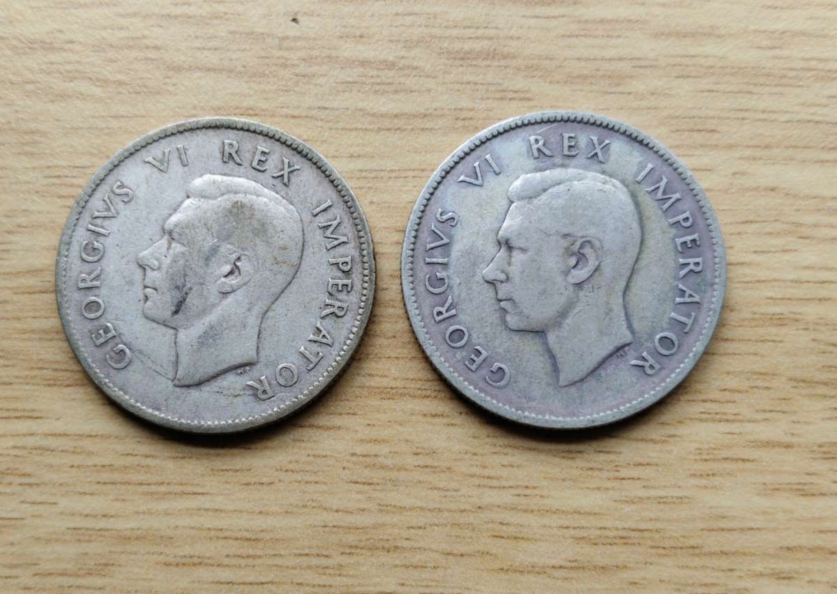 South Africa 1944 and 1945 Silver Two shillings.