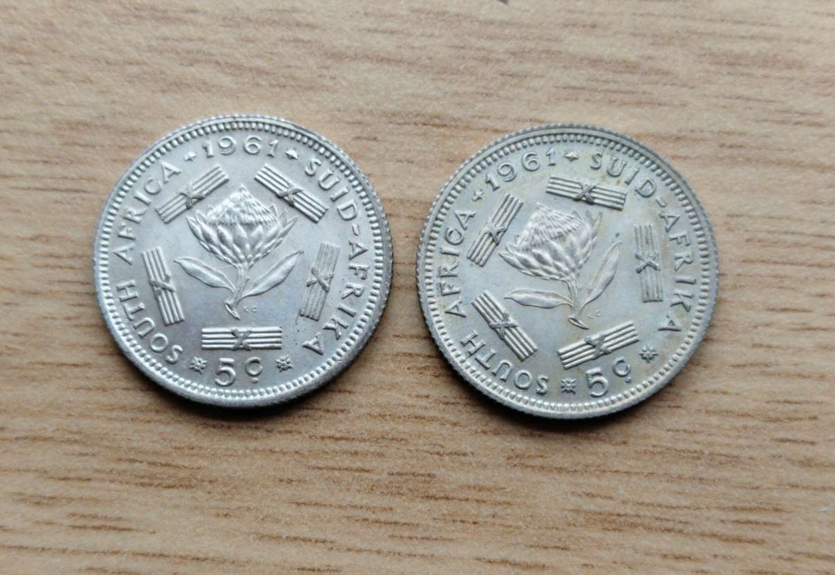 South park collection of 2 X 1961 Silver five cent coins.