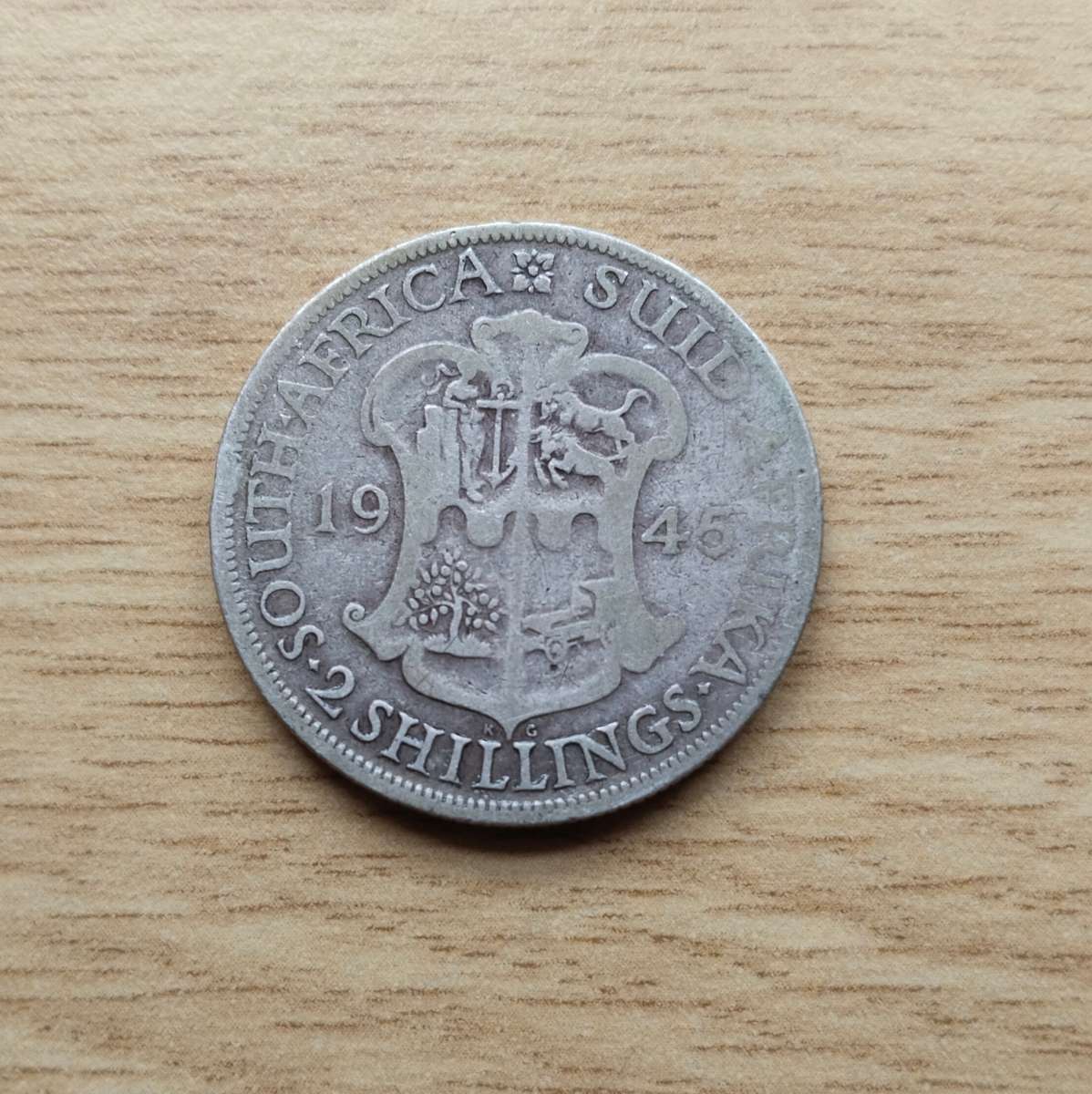 South Africa 1945 Silver Two shillings.