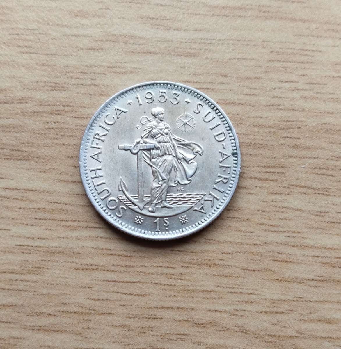 South Africa 1953 Silver one Shilling.