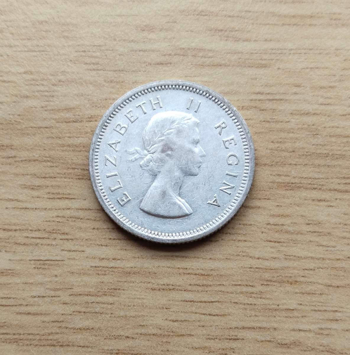 South Africa 1954 Silver one Shilling.