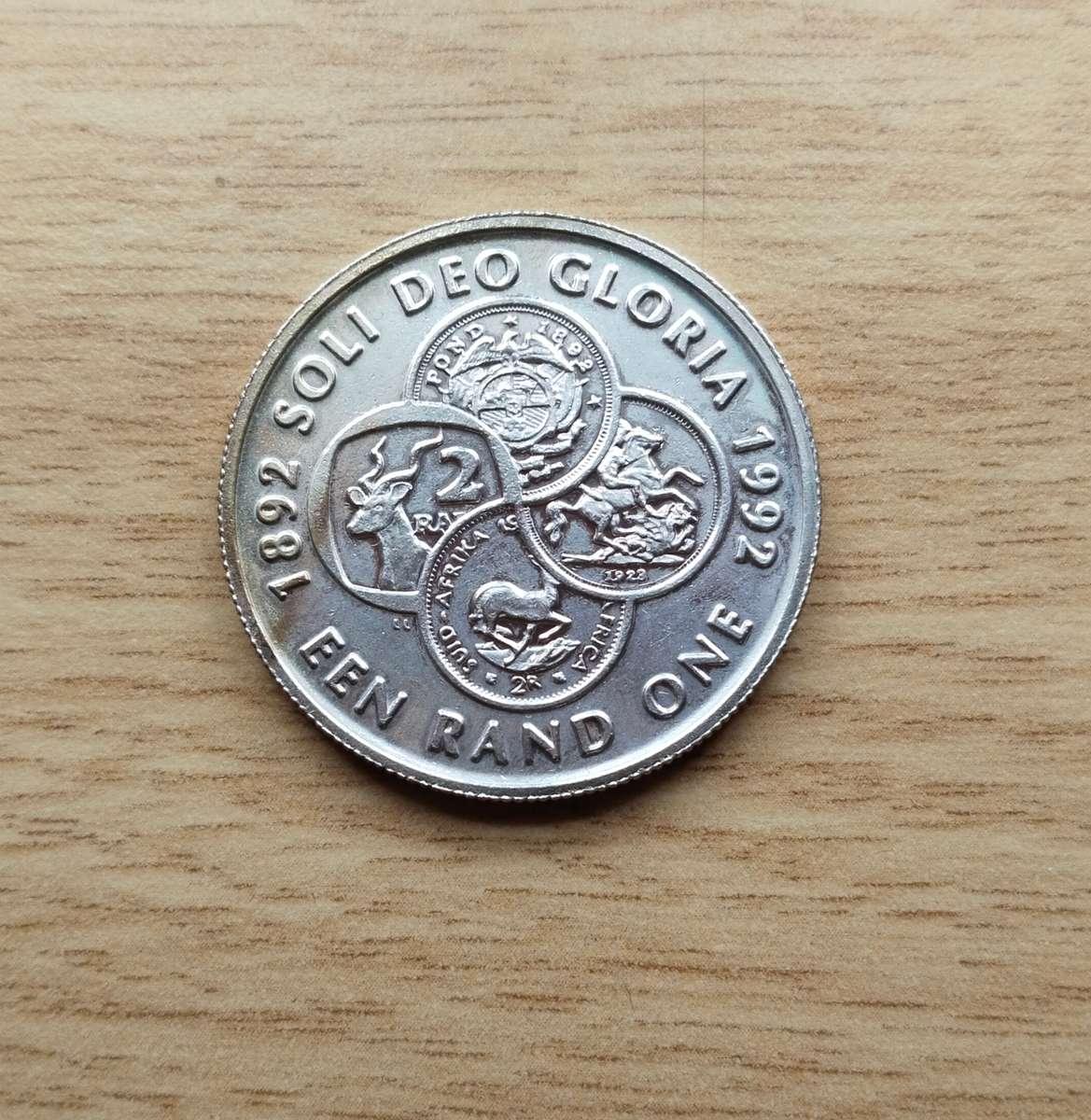 South Africa 1992 Silver Proof Soli Deo Gloria One Rand.