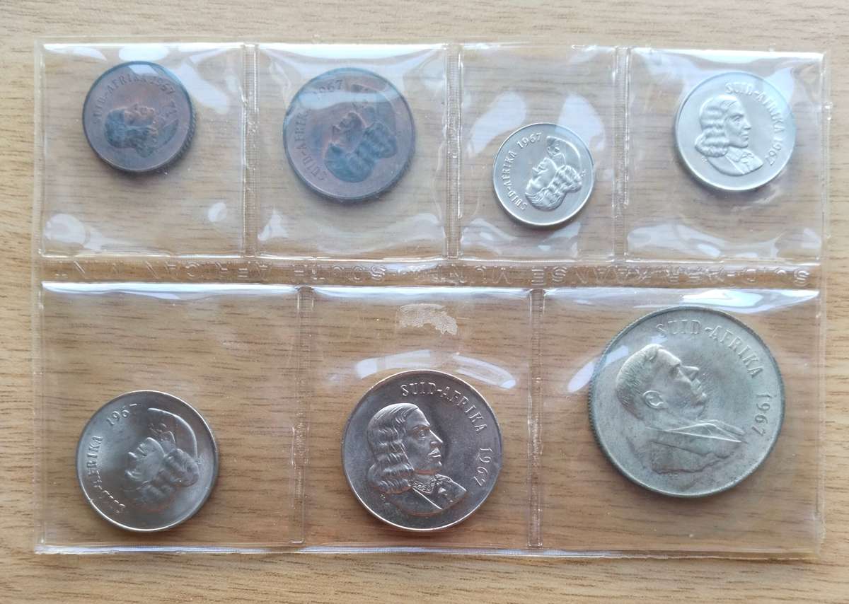 South Africa 1967 Silver One Rand UNC Set. Afrikaans
