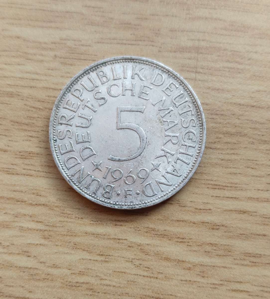 Deutschland 1969F Silver 5 Mark.