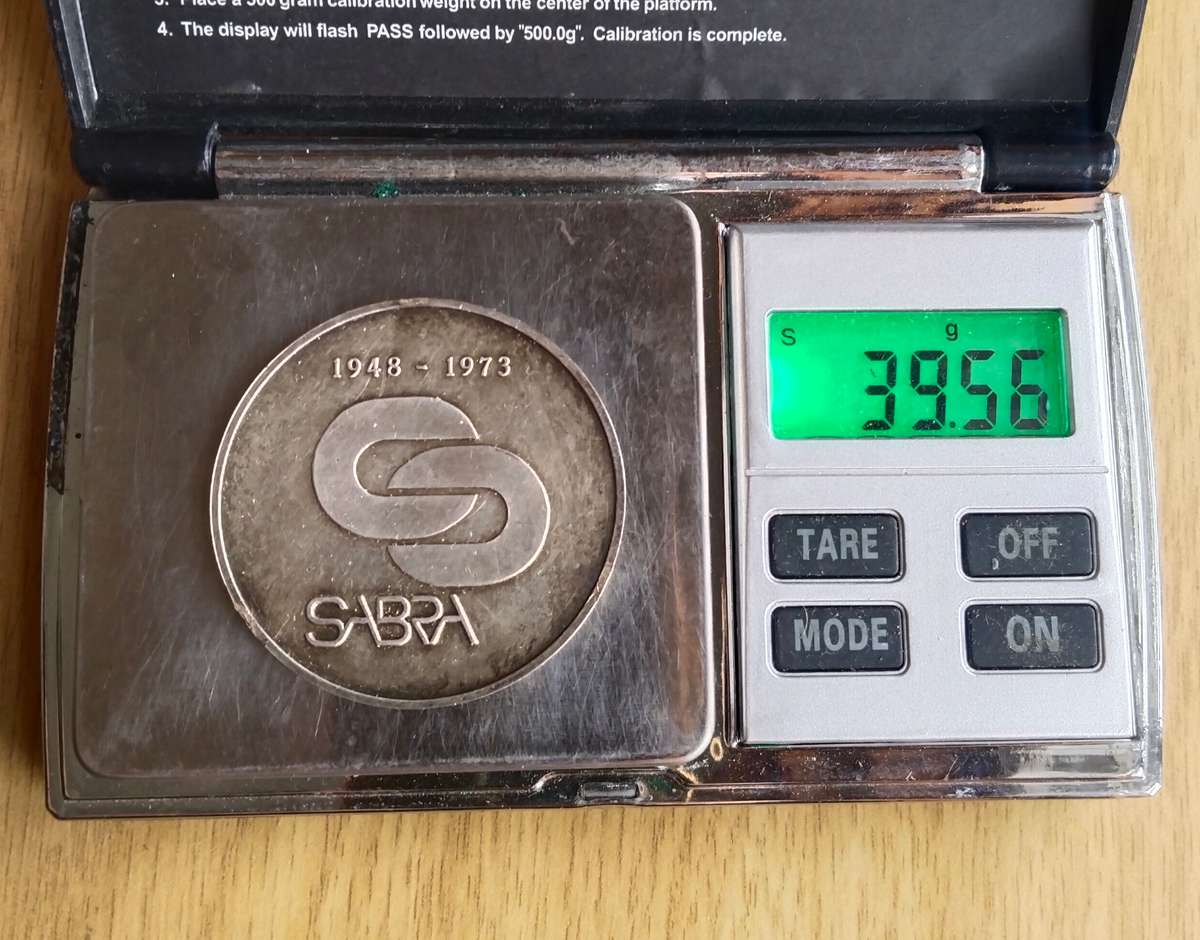 SABRA 1948-1973 Silver Commemorative Medal. 39.56 grams.