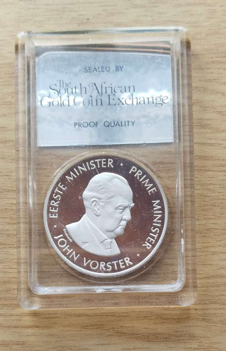 South Africa John Vorster Silver Proof Quality Commemorative Coin.
