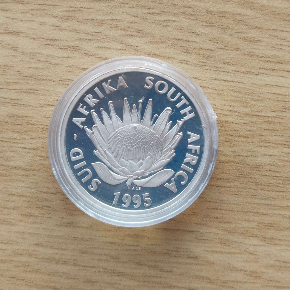 South Africa 1995 Silver Proof Railway Protea one Rand. Low number.