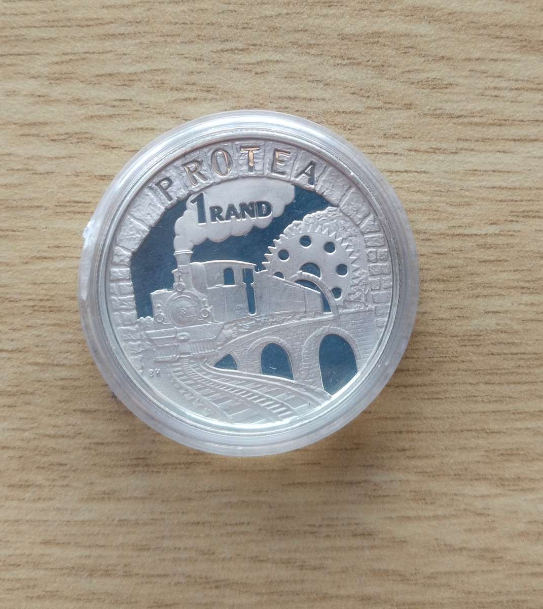 South Africa 1995 Silver Proof Railway Protea one Rand. Low number.