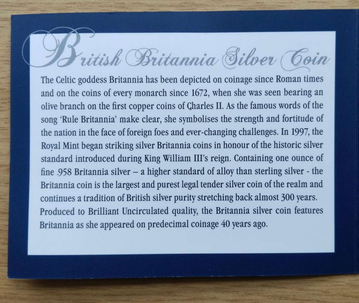 Great Britain 2011 Fine Silver One Oz Britannia