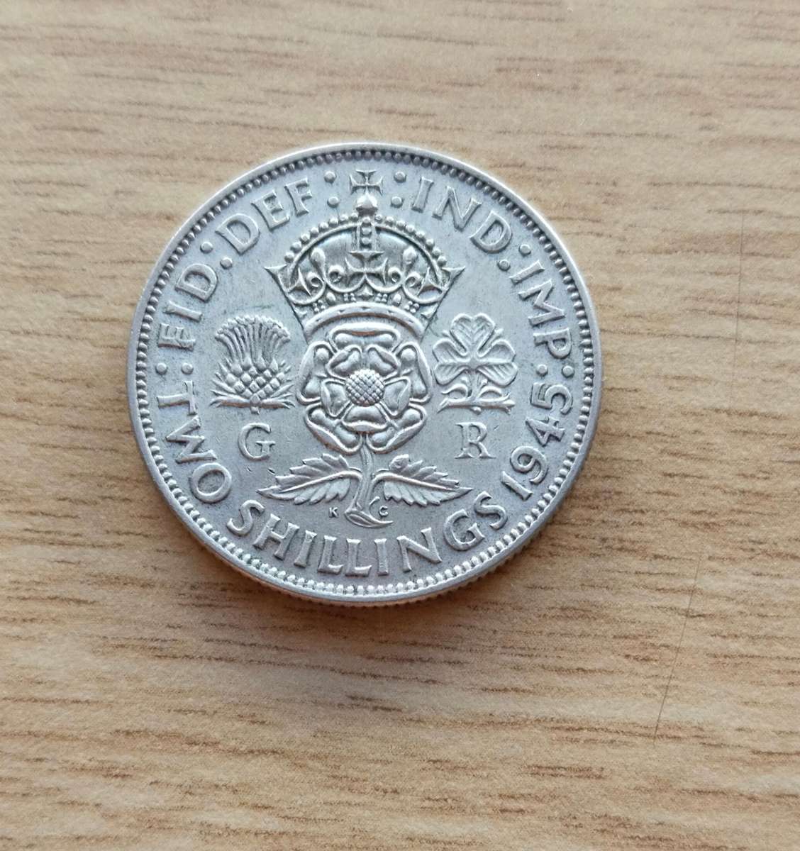 Great Britain 1945 Silver two shillings. Good condition.