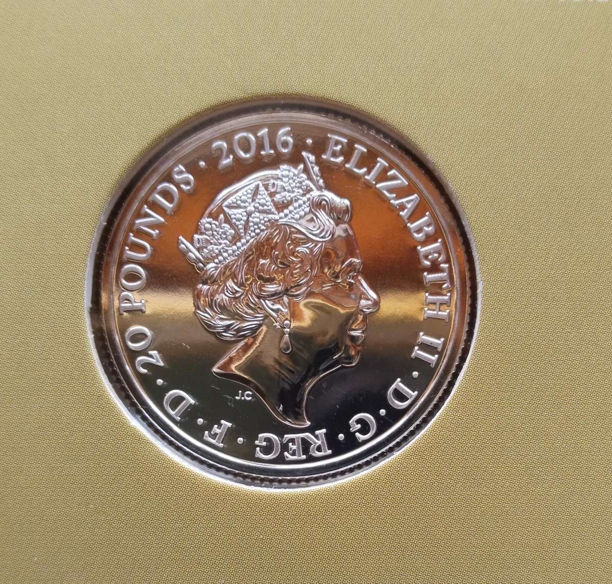 Great Britain 2016 Fine Silver Queen Elizabeth II 90th birthday 20 Pound Coin.