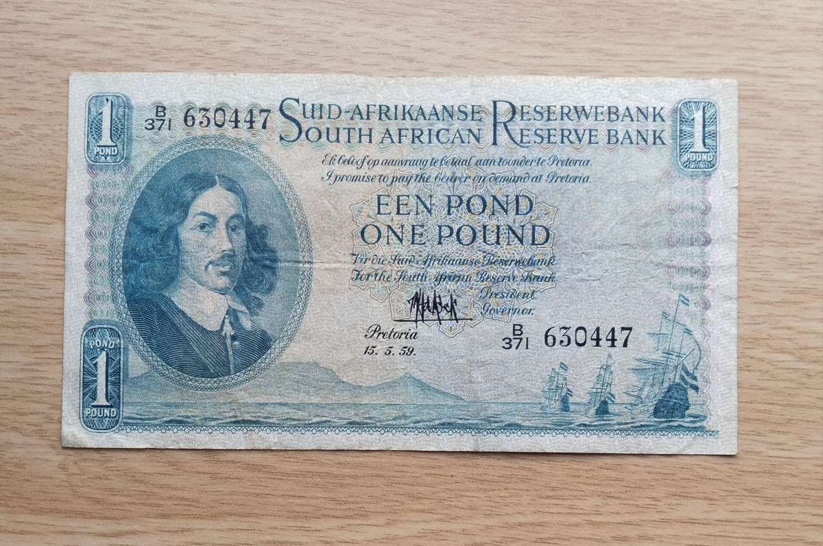 South Africa M.H. de Kock 15.5.59 Old one pound Bank Note. (447)