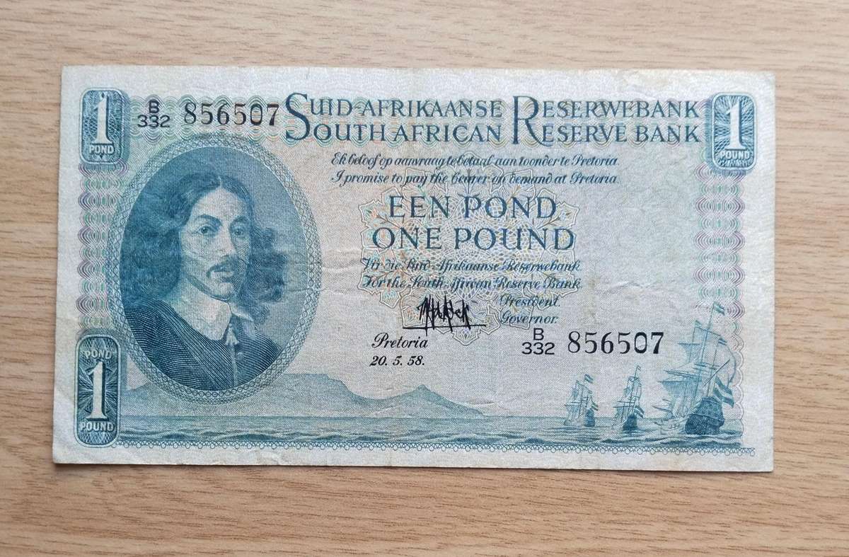 South Africa M.H. de Kock 20.5.58 Old one pound Bank Note. (507)