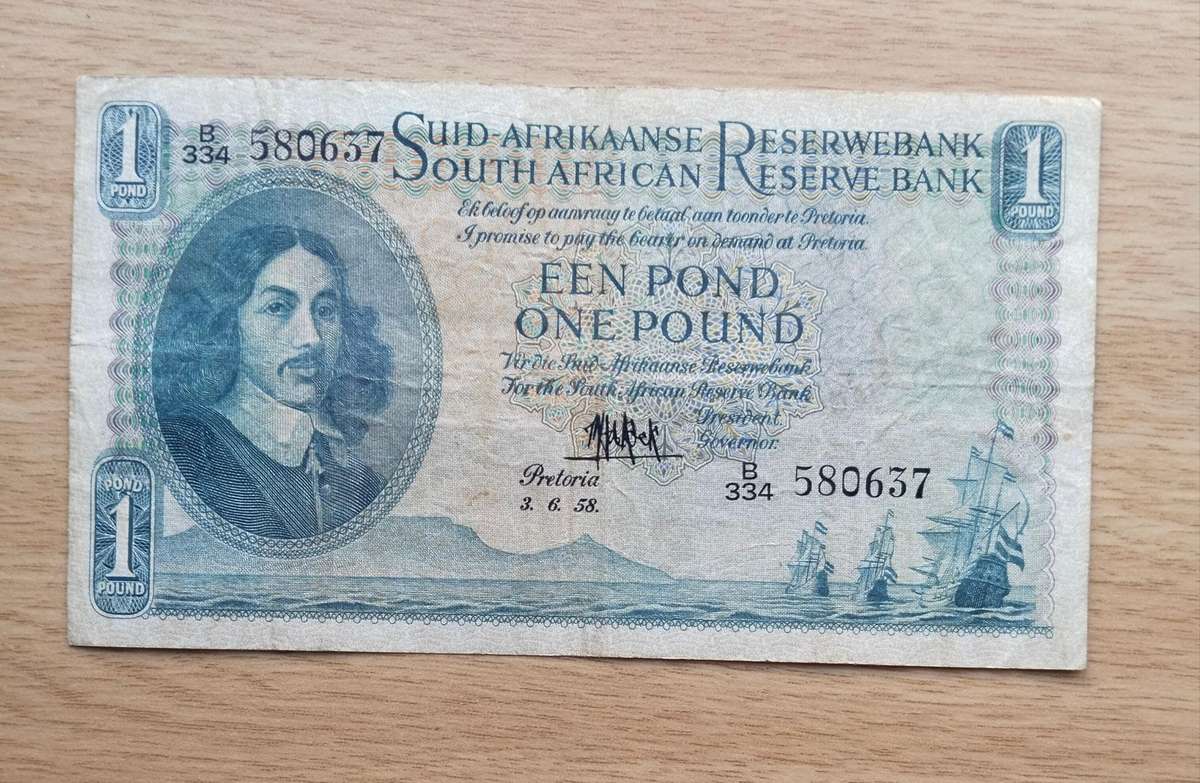South Africa M.H. de Kock 3.6.58 Old one pound Bank Note. (637)