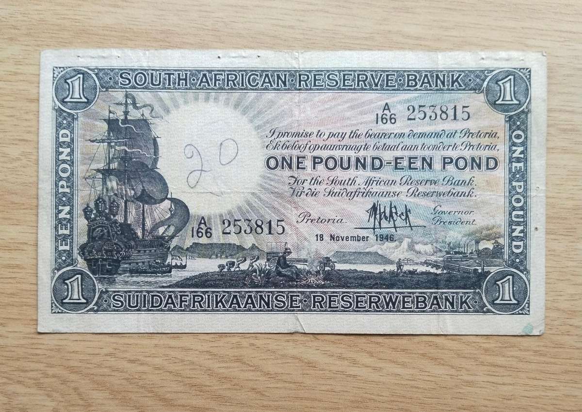 South Africa M.H. de Kock 18 November 1946 Old one pound Bank Note. (815)