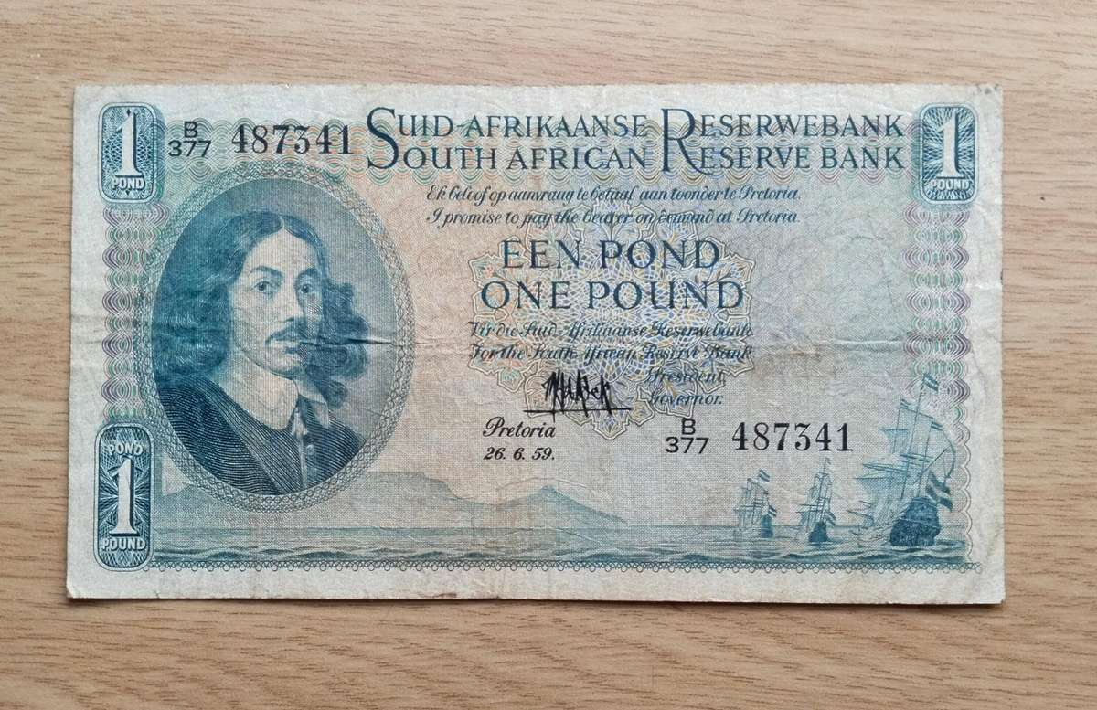 South Africa M.H. de Kock 26.6.59 Old one pound Bank Note. (341)