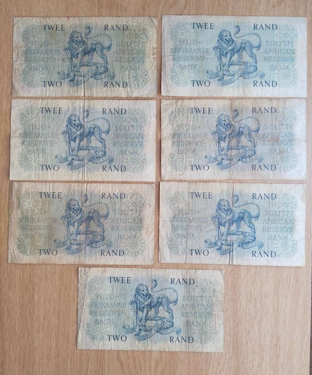 South Africa G Rissik collection of 7 old R2 Bank Notes. One bid takes all.