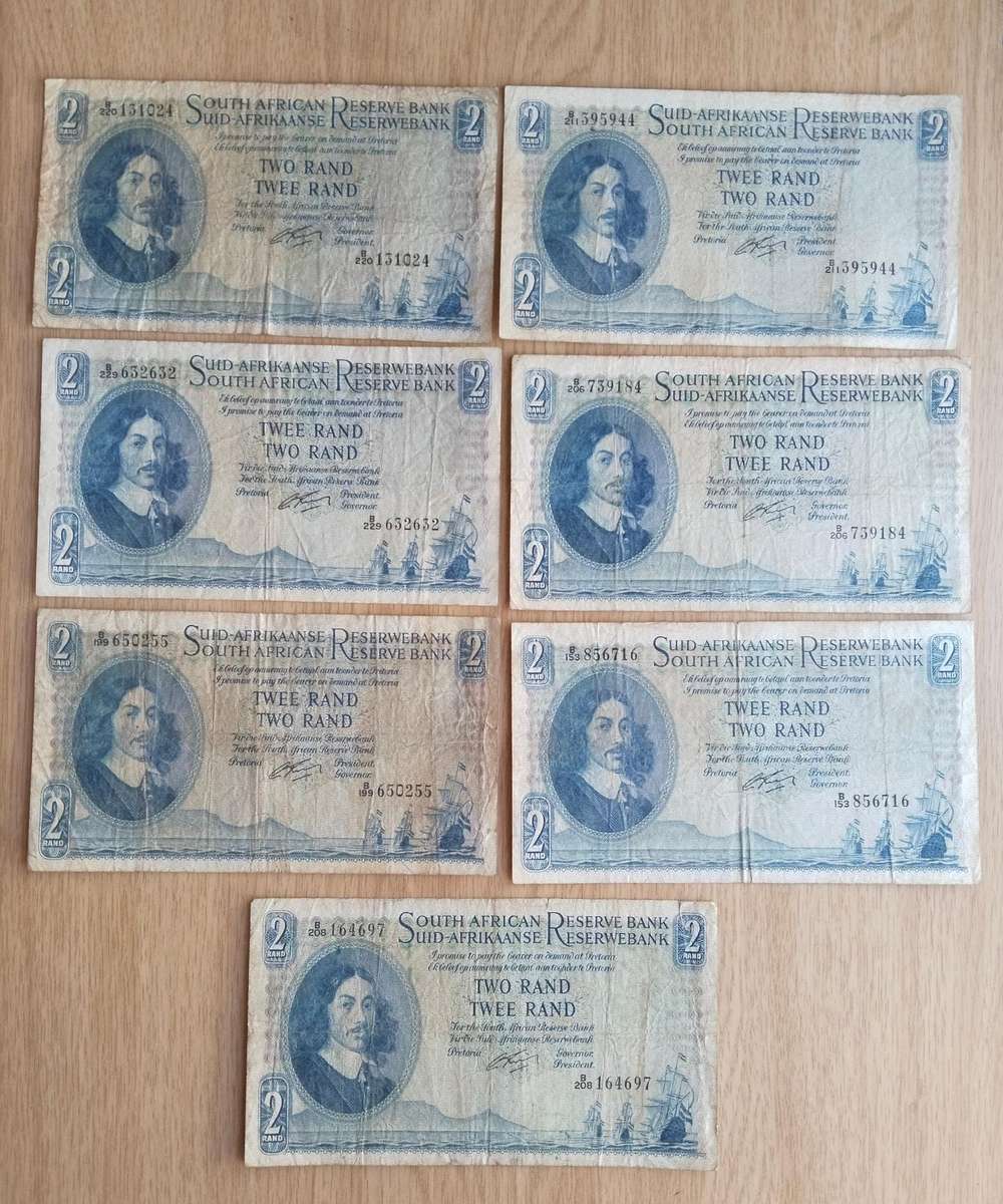 South Africa G Rissik collection of 7 old R2 Bank Notes. One bid takes all.