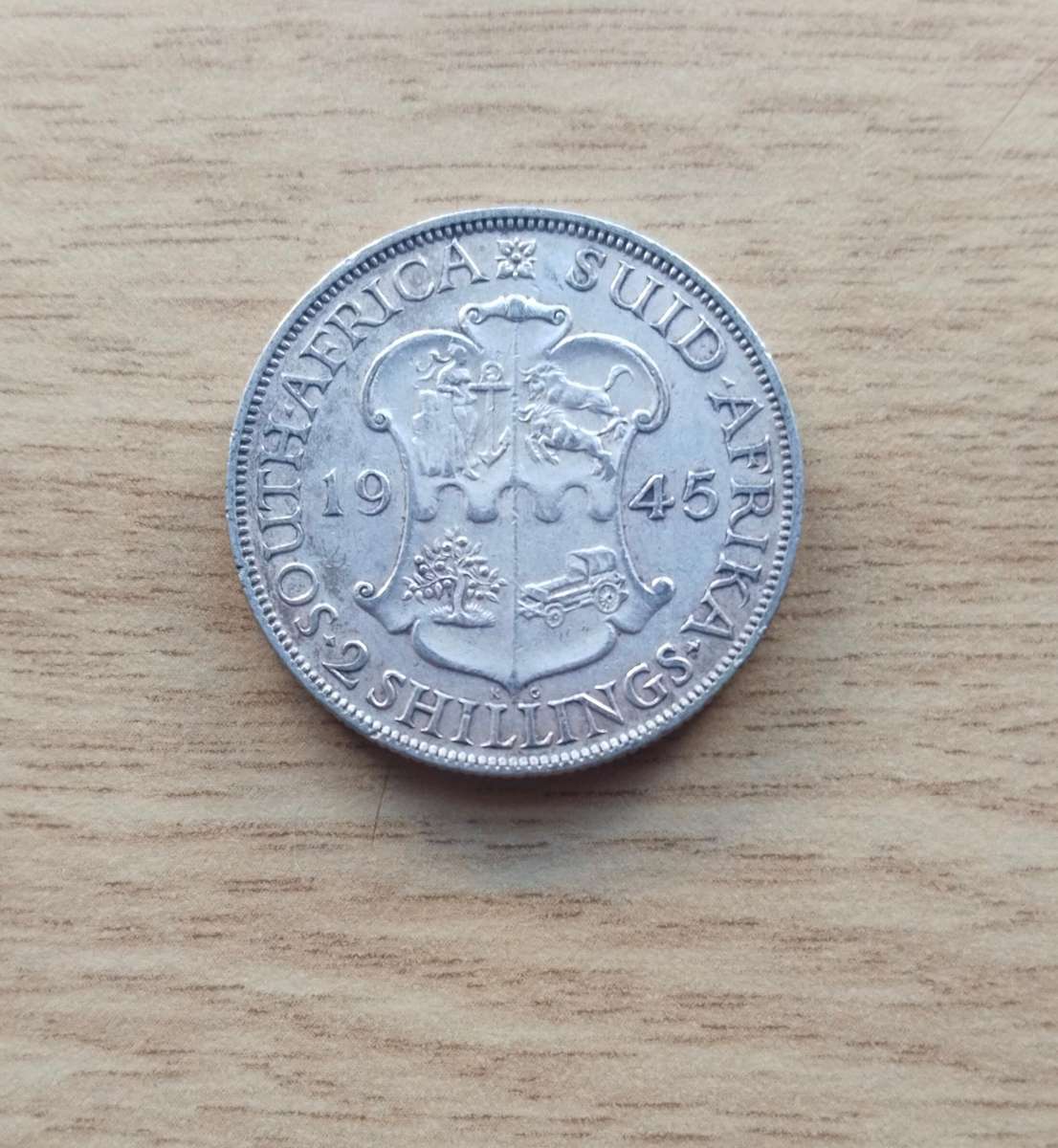 South Africa 1945 Silver Two shillings.