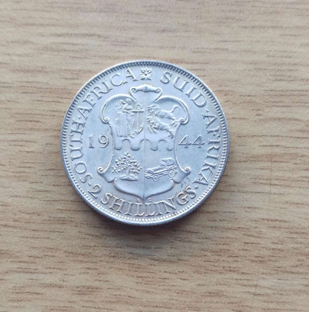 South Africa 1944 Silver Two shillings.