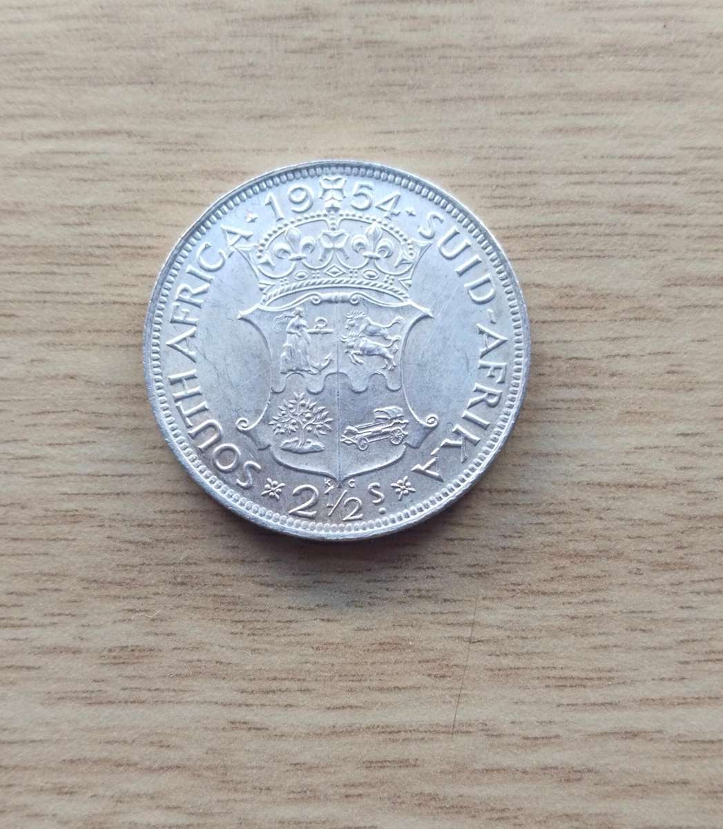 South Africa 1954 Silver Half Crown. Good condition.