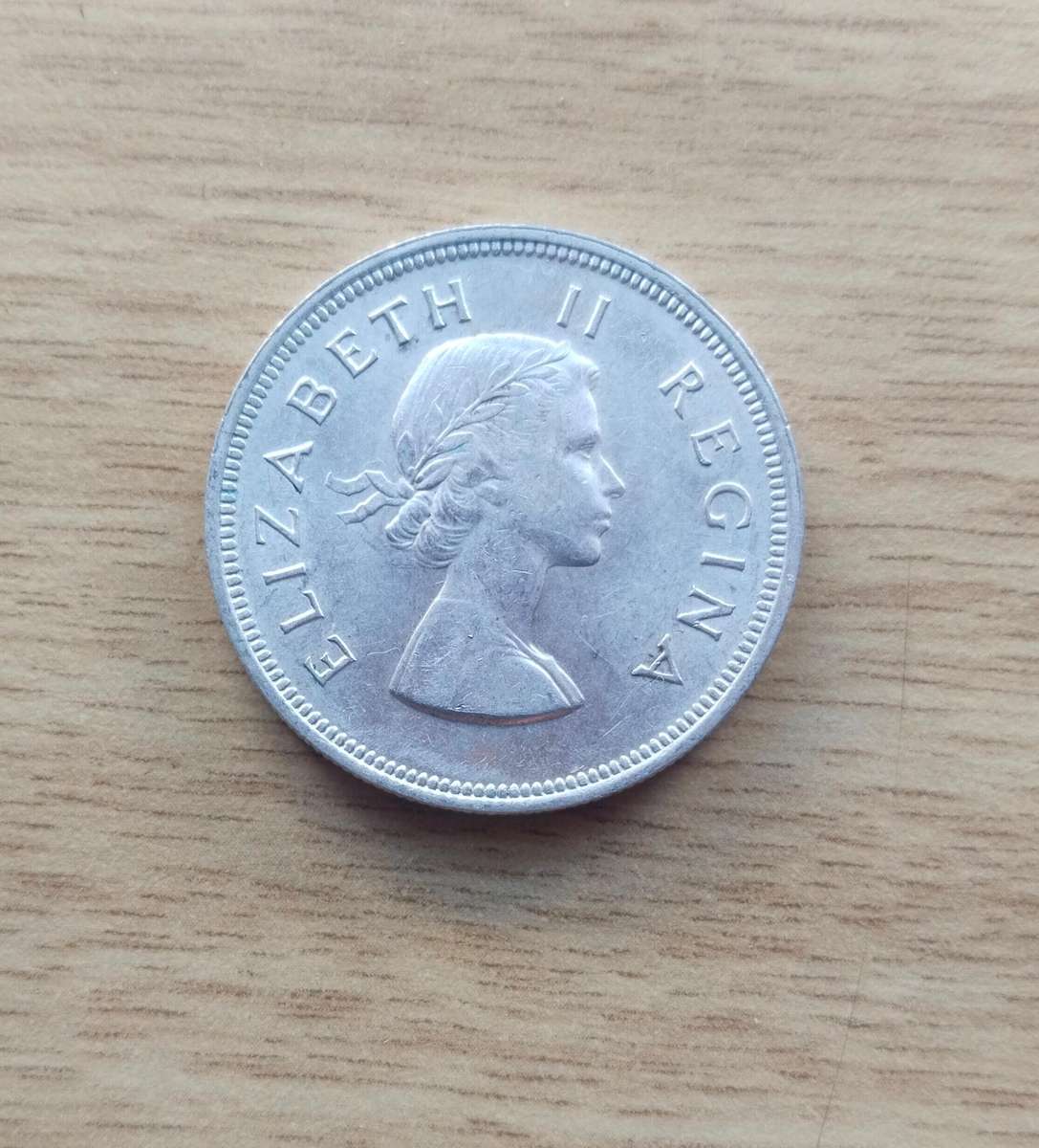 South Africa 1955 Silver Half Crown. Good condition.