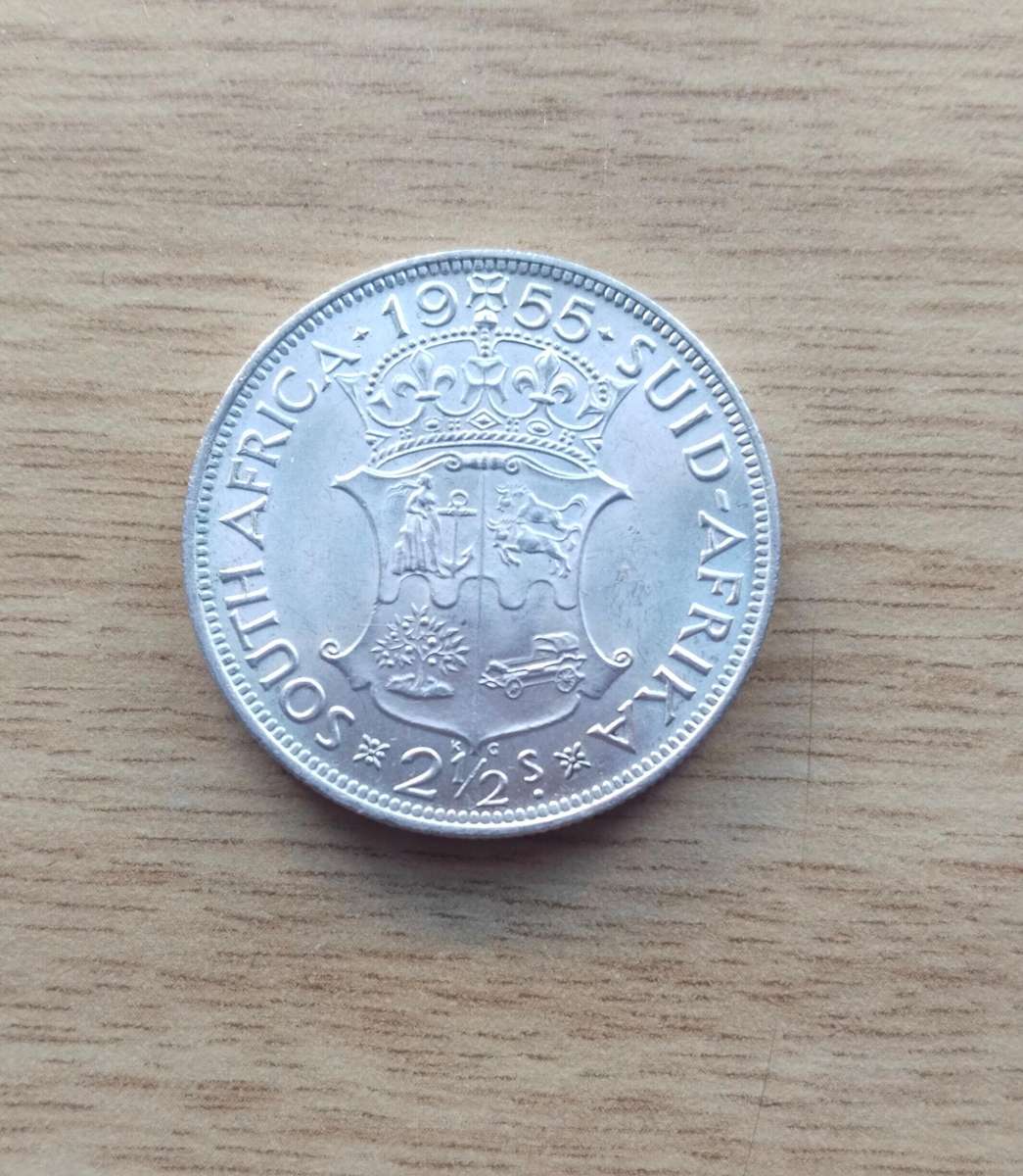 South Africa 1955 Silver Half Crown. Good condition.