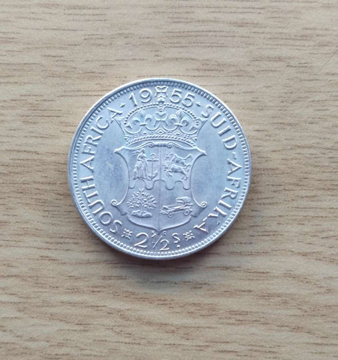 South Africa 1955 Silver Half Crown. Good condition.