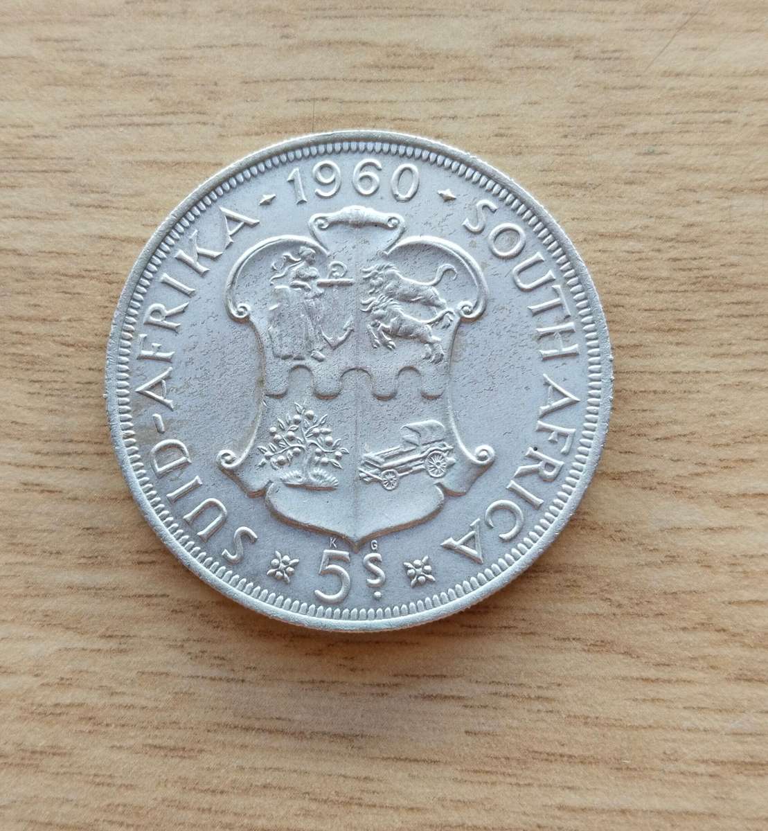 South Africa 1960 Silver 5 Shillings. Good condition.