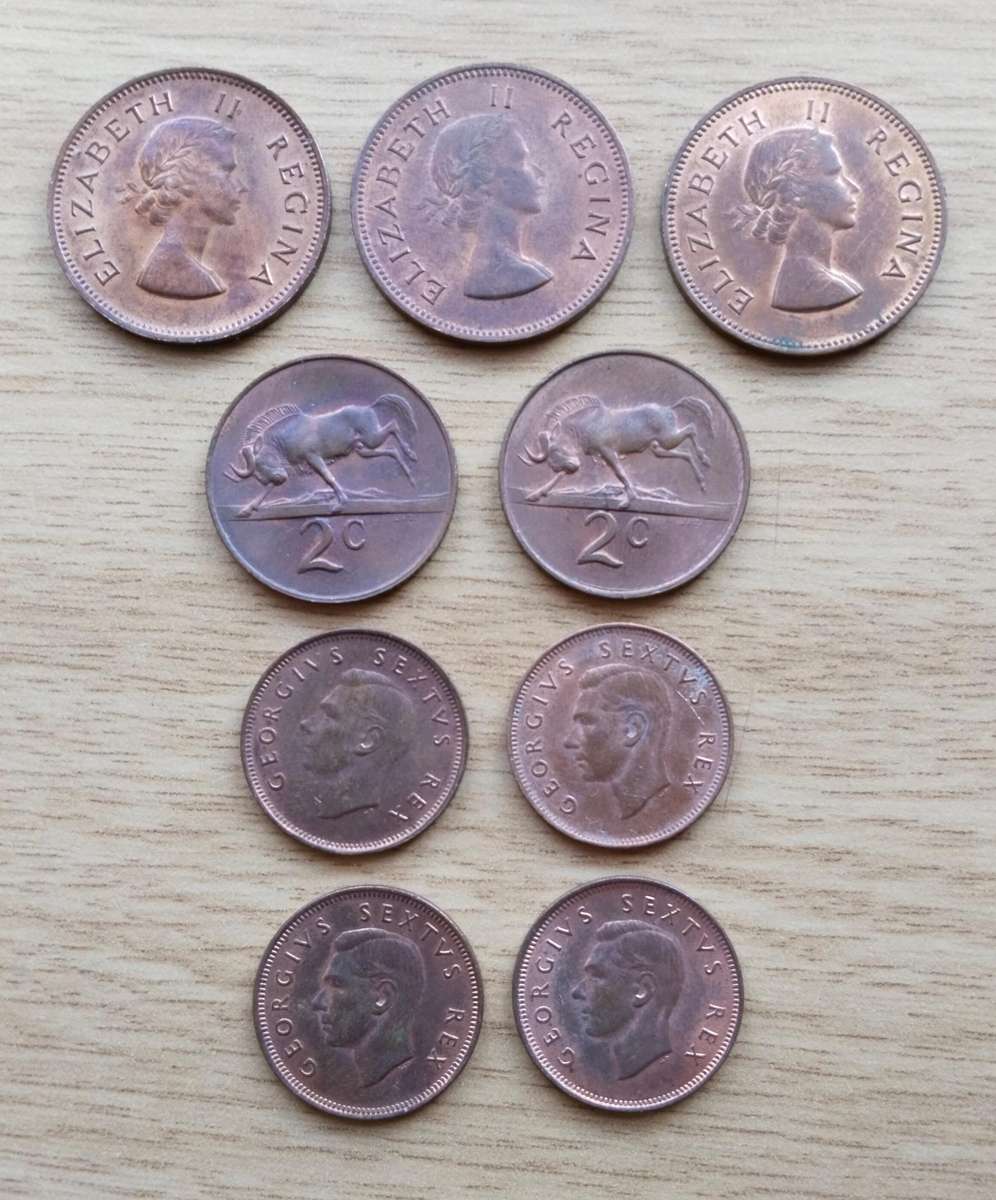 South Africa collection of 9 old good condition coins. One bid takes all.