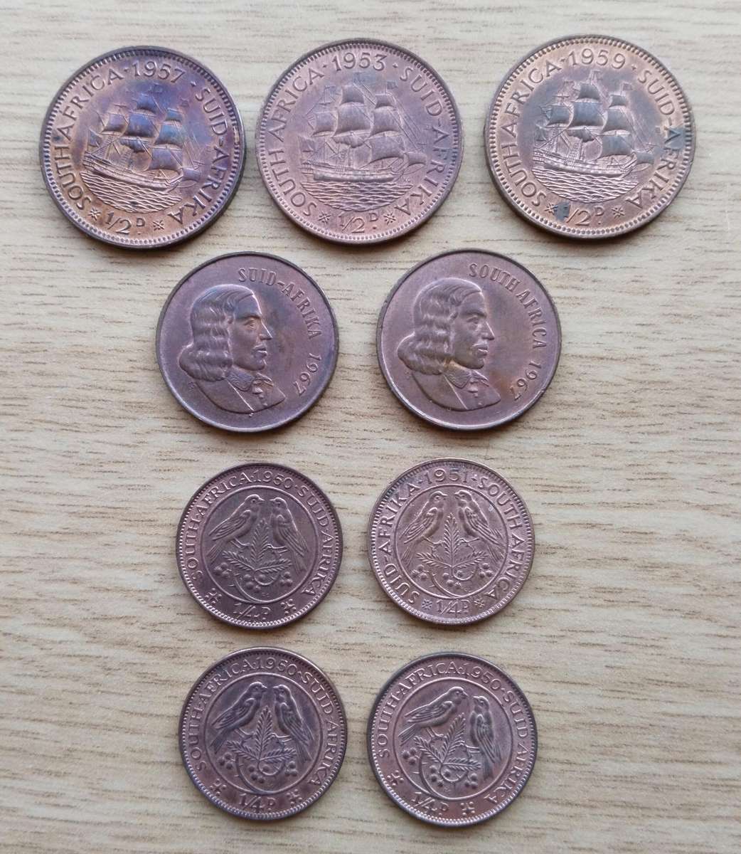 South Africa collection of 9 old good condition coins. One bid takes all.