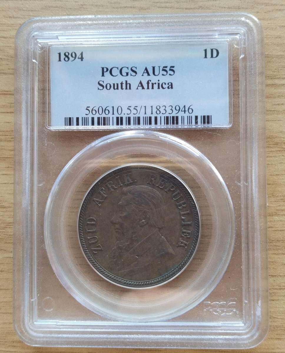 ZAR 1894 Paul Kruger PCGS AU55 Penny.