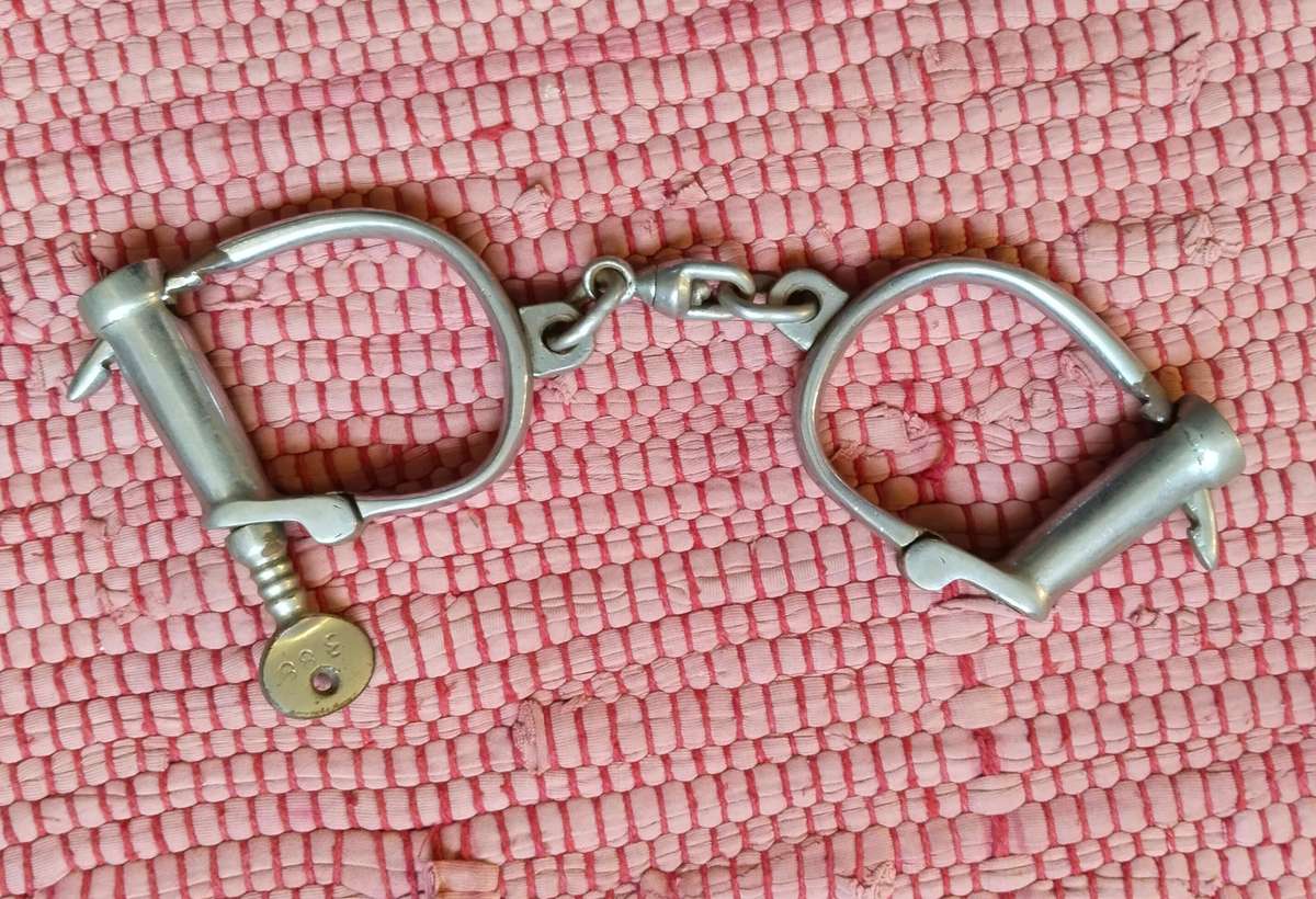 British Boer War period police handcuffs set with key