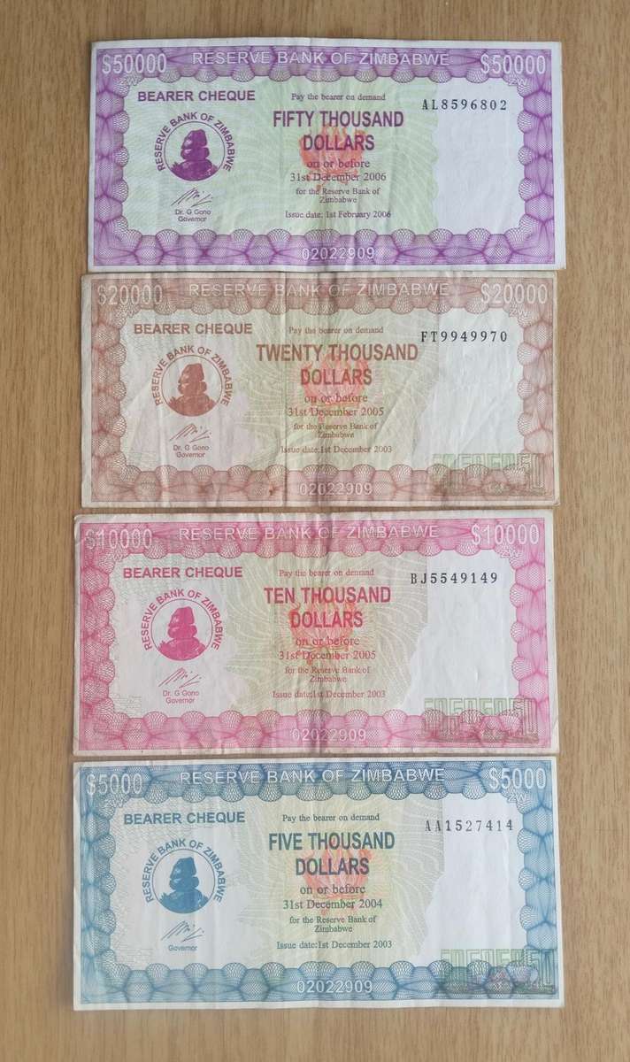 Zimbabwe Collection of 4 High Denomination Bank Notes.