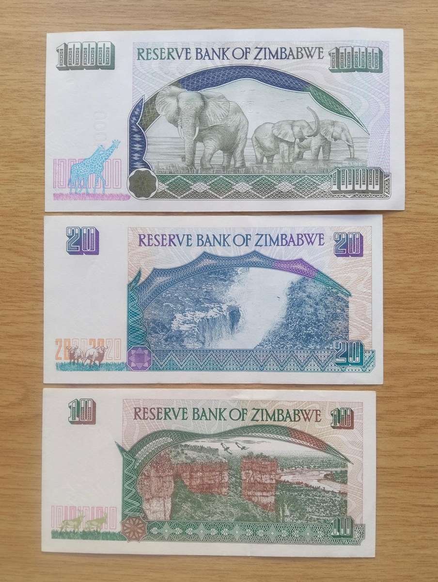 Zimbabwe Collection of 3 Different Denomination Bank Notes. Great Condition.