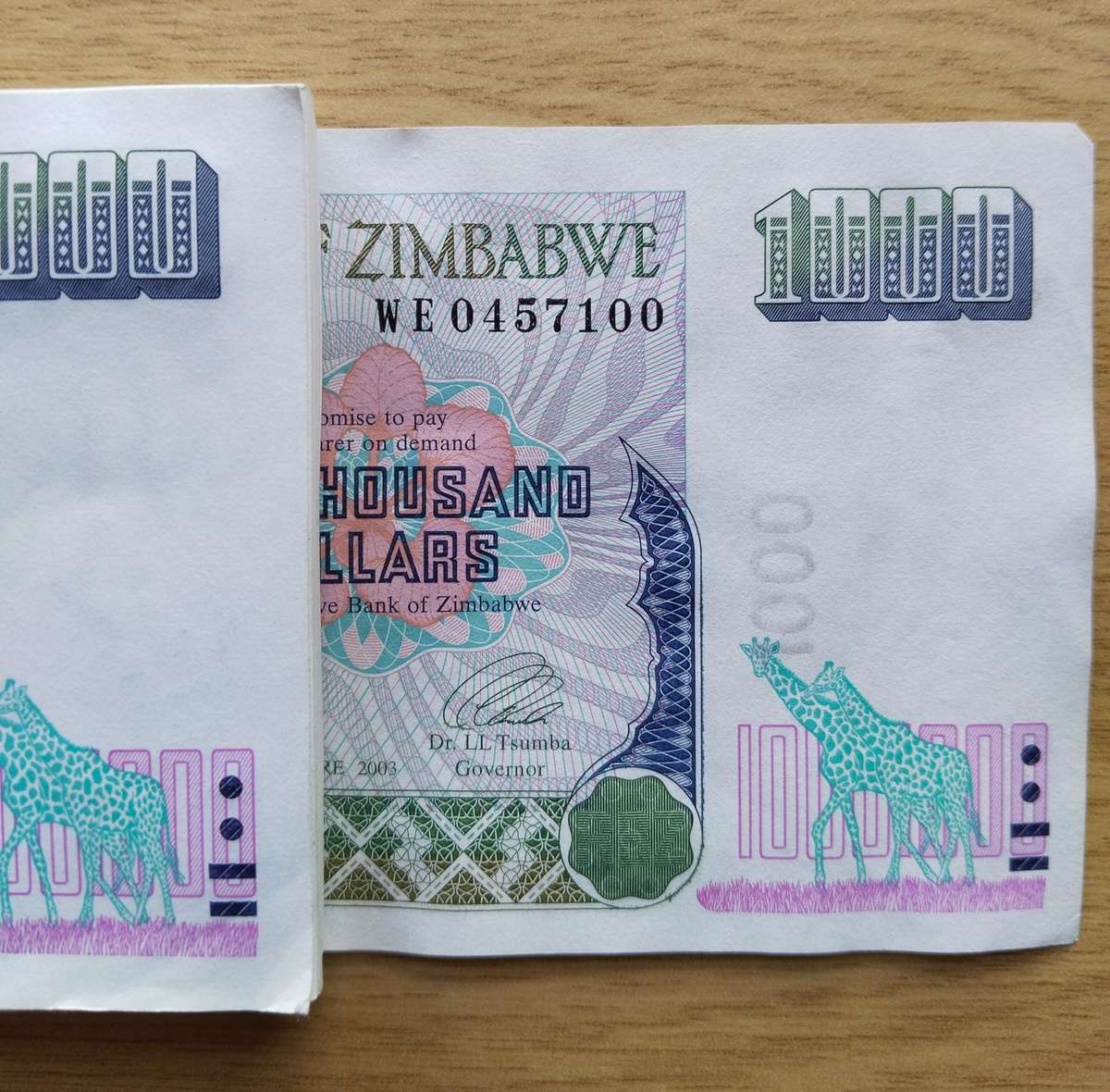 Zimbabwe 100 Consecutive number 1000 Dollars Bank Notes. Full Pack. (001-100)