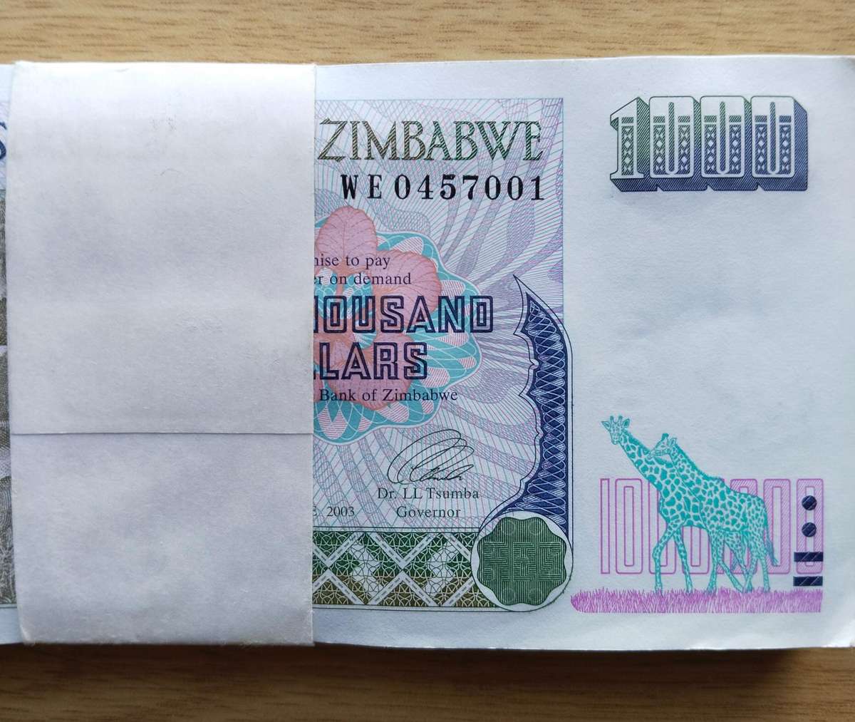 Zimbabwe 100 Consecutive number 1000 Dollars Bank Notes. Full Pack. (001-100)