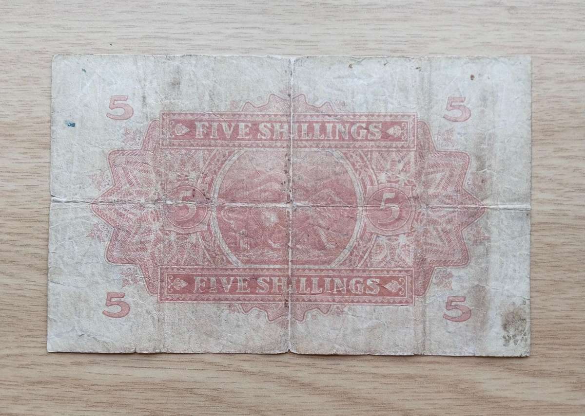 East Africa Currency Board Nairobi 1st June 1939 Five Shillings Bank Note.