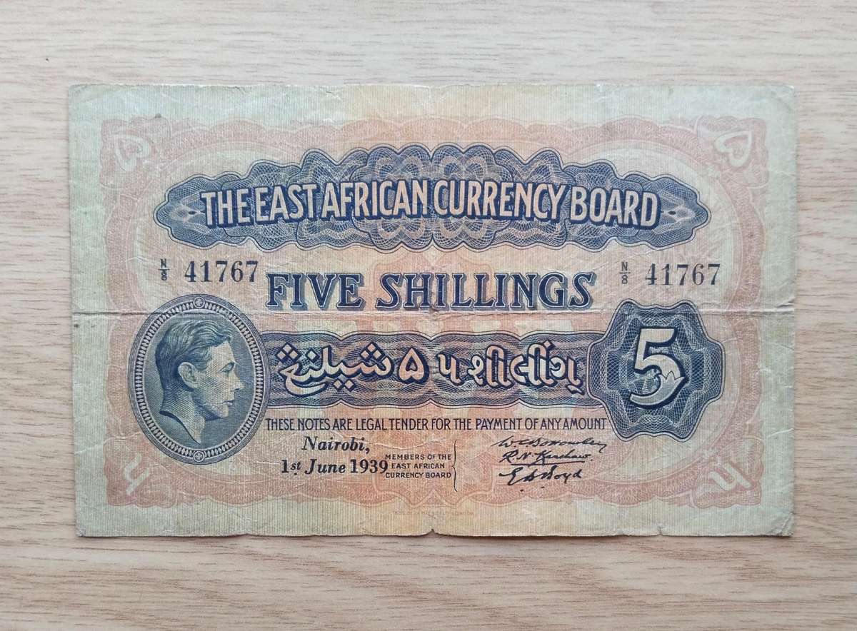 East Africa Currency Board Nairobi 1st June 1939 Five Shillings Bank Note.