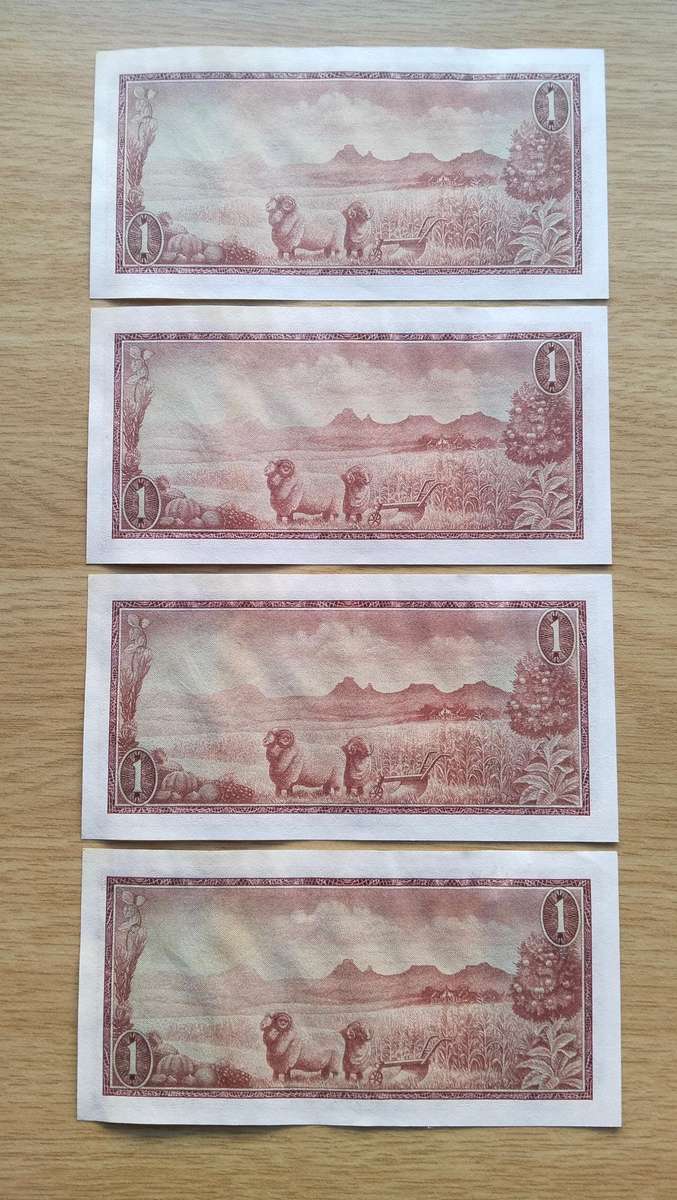 South Africa de Jongh 4 Consecutive number R1 Bank Notes. (031-034)